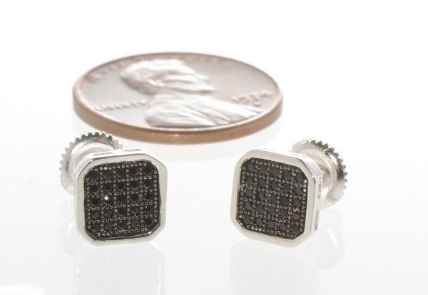 Sterling Silver 8mm Black CZ Pave Screwback Stud Earrings - Jewelryland.com