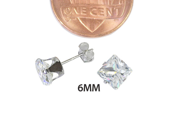 925 Sterling Silver Square Princess Cut Clear CZ Stud Earrings Prong Set - Jewelryland.com