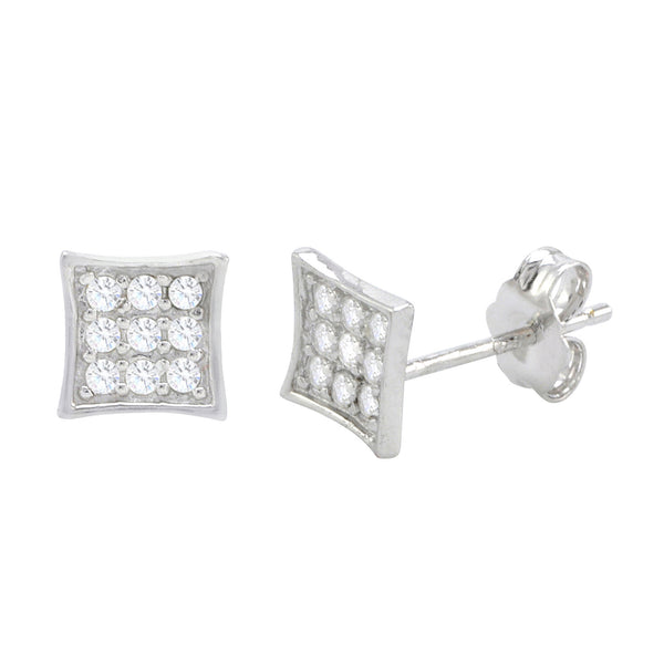 Sterling Silver Micropave Stud Earrings 7mm Kite Shape CZ Zirconia Lightweight - Jewelryland.com