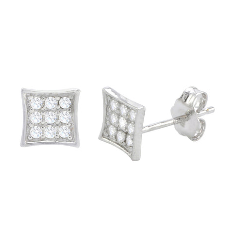 Sterling Silver Micropave Stud Earrings 7mm Kite Shape CZ Zirconia Lightweight - Jewelryland.com
