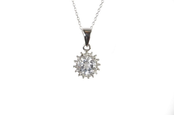 Sterling Silver Genuine Diamond and 6mm Round White Topaz Gemstone Necklace - Jewelryland.com