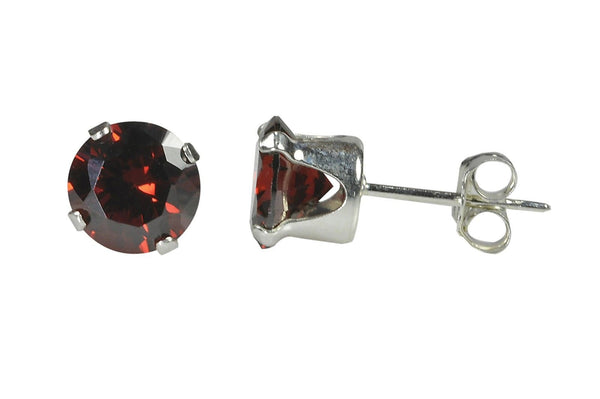 Sterling Silver Garnet Red CZ Birthstone Stud Earrings - Jewelryland.com
