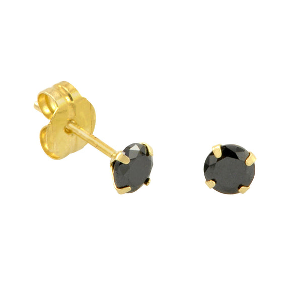 10k Yellow Gold Black CZ Stud Earrings Cubic Zirconia Round Prong Set - Jewelryland.com