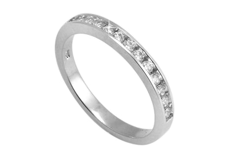 Sterling Silver 3mm Clear Cubic Zirconia CZ Band Ring with Rhodium anti-tarnish - Jewelryland.com