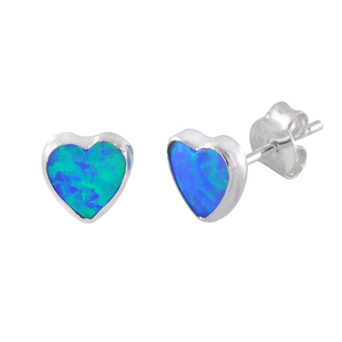 Blue-Green Opal Heart Stud Earrings 6mm Sterling Silver 925 - Jewelryland.com