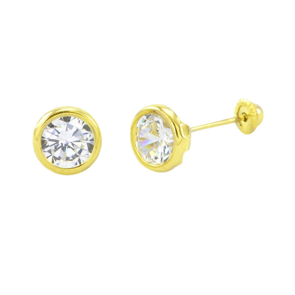 10k Yellow Gold Round White CZ Stud Earrings Screwbacks Bezel Setting 2mm-7mm - Jewelryland.com