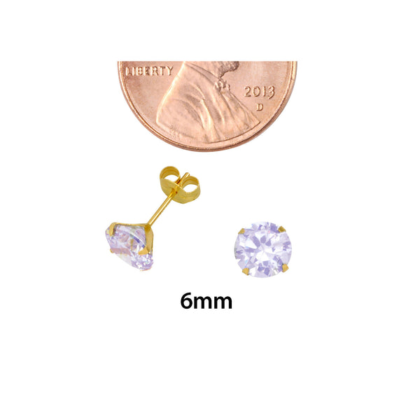 14k Yellow Gold Lavender Cubic Zirconia Stud Earrings Round Birthstone CZ - Jewelryland.com