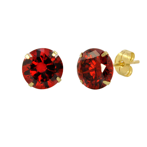 14k Yellow Gold Garnet Red Cubic Zirconia Stud Earrings Round Birthstone CZ - Jewelryland.com