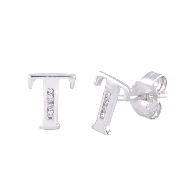 CZ Initial Letter Earrings 925 Sterling Silver All Letters Available A to Z - Jewelryland.com