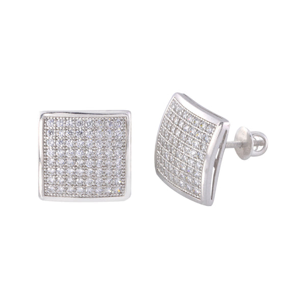 Mens Earrings 13mm Square Dome Sterling Silver Screwback Studs - Jewelryland.com
