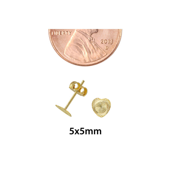 Laser Cut Heart Stud Earrings with Center Circle 10k Yellow Gold Pushbacks 5mm - Jewelryland.com