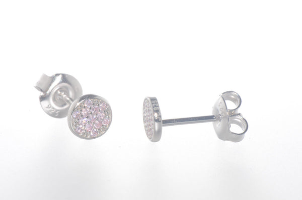 Sterling Silver Pink CZ Stud Earrings Pave Cubic Zirconia 6mm Circle - Jewelryland.com