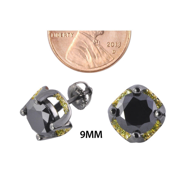 Sterling Silver Micropave Stud Earrings Round Black and Yellow Cubic Zirconia - Jewelryland.com