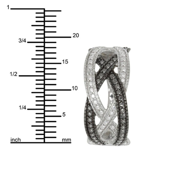 Sterling Silver .01 TCW Black & White Diamond Ring - Criss Cross Weave Design - Jewelryland.com