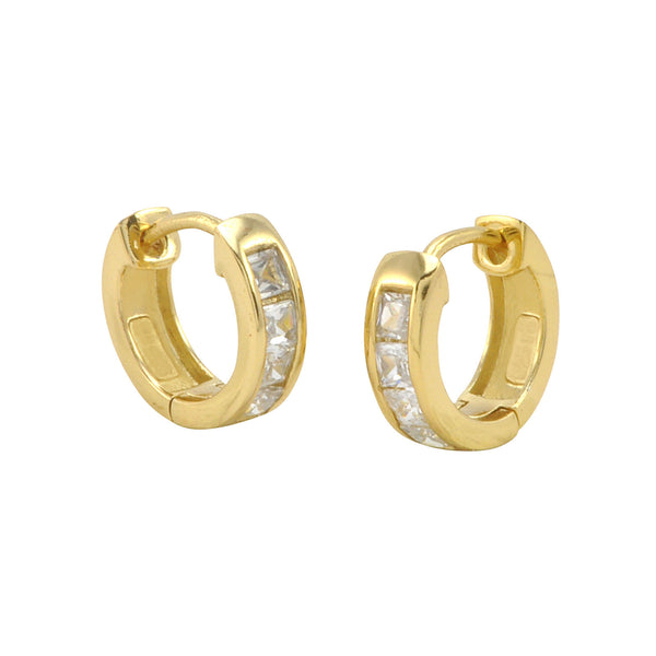 Sterling Silver Hoops 10k Gold Plated Huggie Earrings Cubic Zirconia 14mm x 4mm - Jewelryland.com
