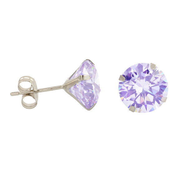 10k White Gold Round Light Purple CZ Stud Earrings Prong Set - Jewelryland.com
