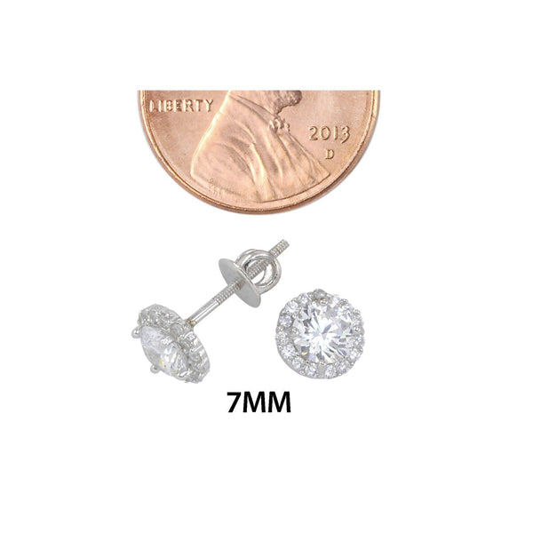 Sterling Silver Screwback Earrings 7mm Super Bright White CZ Micropave Border - Jewelryland.com