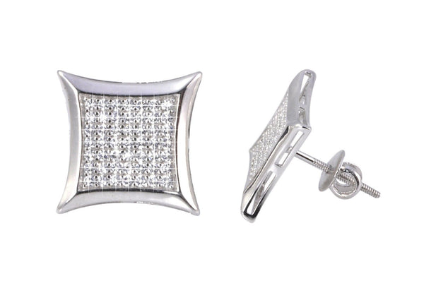 Mens Screwback Earrings .925 Silver Hip Hop Studs Clear CZ 11mm Kite - Jewelryland.com