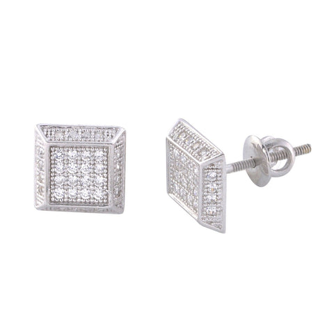 Men's Screwback Stud Earrings 8mm Square 3d 925 Sterling Silver - Jewelryland.com