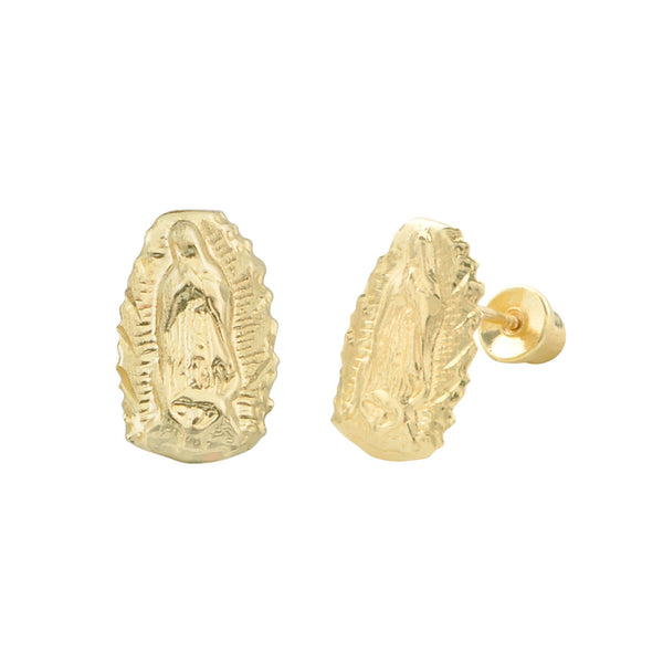 10k Yellow Gold Guadalupe Virgin Mary Earrings with Screwbacks - Jewelryland.com