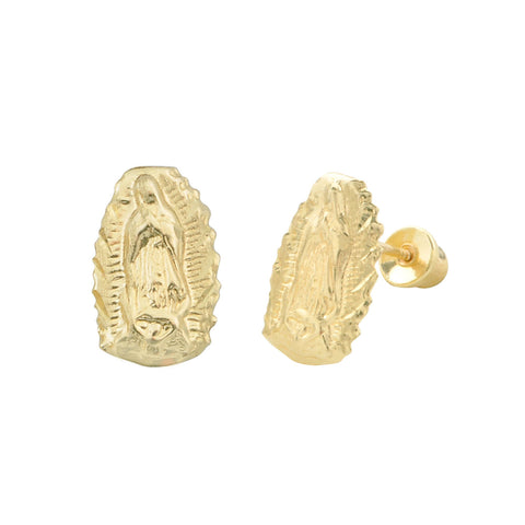 10k Yellow Gold Guadalupe Virgin Mary Earrings with Screwbacks - Jewelryland.com