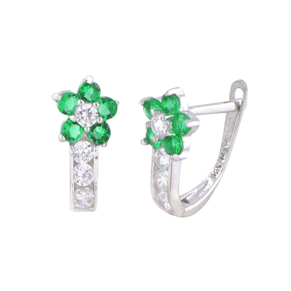 Sterling Silver Leverback Earrings Flower CZ Birthstone Colors - 2 Color Design - Jewelryland.com