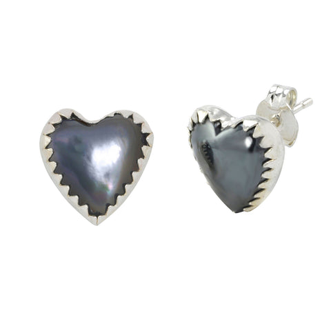 Sterling Silver Hematite Gemstone Earrings Heart-Shaped Studs 11mm - Jewelryland.com