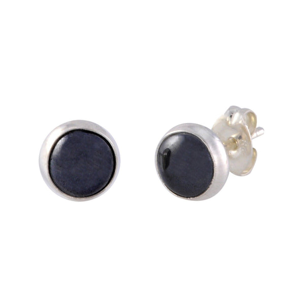 Hematite Gemstone Stud Earrings .925 Sterling Silver 7mm Round - Jewelryland.com