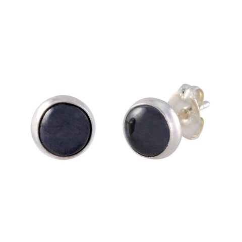 Hematite Gemstone Stud Earrings .925 Sterling Silver 7mm Round - Jewelryland.com