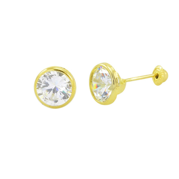 10k Yellow Gold Round White CZ Stud Earrings Screwbacks Bezel Setting 2mm-7mm - Jewelryland.com