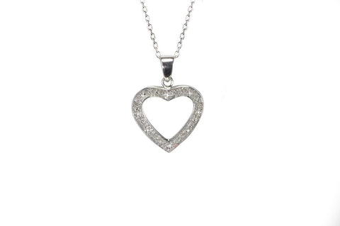 925 Sterling Silver .01ct Diamond 20 mm Open Heart Pendant Necklace - Jewelryland.com