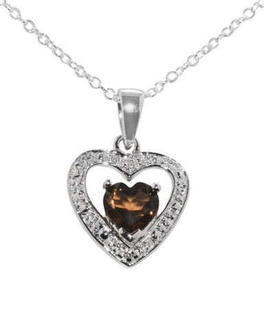 Diamond (.01ct) and Smoky Quartz (1ct) 925 Sterling Silver Necklace, 18" chain - Jewelryland.com