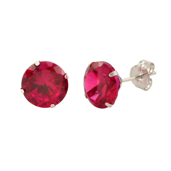 14k White Gold Ruby Red Cubic Zirconia Stud Earrings Round Birthstone CZ - Jewelryland.com