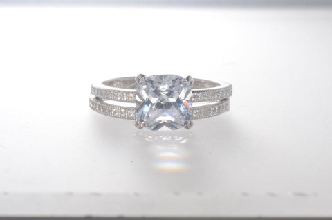 Sterling Silver Bridal Ring Set 2.5ct Cubic Zirconia Princess Cut CZ - Jewelryland.com