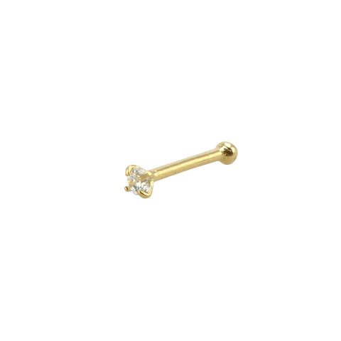 Nose Stud 22G 14k Yellow Gold Round Cubic Zirconia Nose Bone Prong Set 1.5 mm - Jewelryland.com