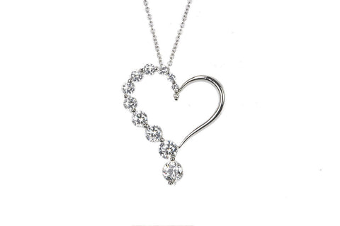 Sterling Silver Heart Necklace Clear CZ Cubic Zirconia 16 Inch
