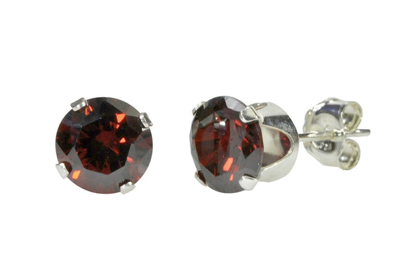 Sterling Silver Garnet Red CZ Birthstone Stud Earrings - Jewelryland.com