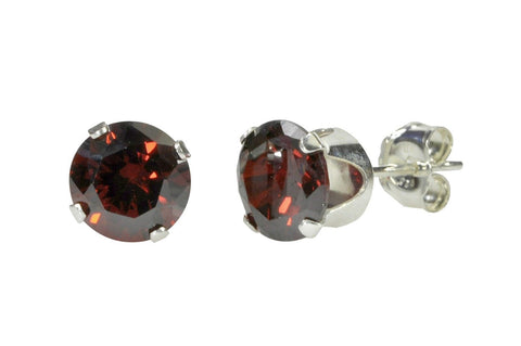 Sterling Silver Garnet Red CZ Birthstone Stud Earrings - Jewelryland.com