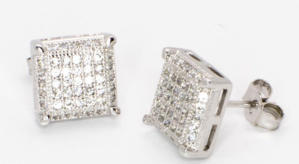 Sterling Silver Stud Earrings Clear Cubic Zirconia 3d Micropave 10mm - Jewelryland.com