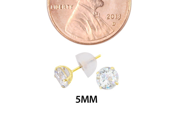 14k Yellow Gold Clear Round Basket Cubic Zirconia Stud Earrings Silicone Backs - Jewelryland.com
