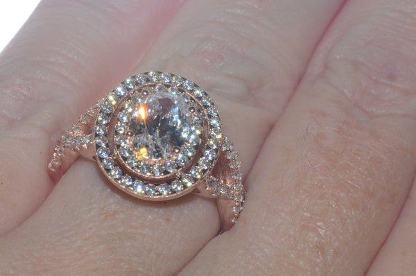 Sterling Silver Rose Gold Plated 1.25ct Oval CZ Ring - Jewelryland.com