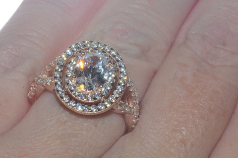 Sterling Silver Rose Gold Plated 1.25ct Oval CZ Ring - Jewelryland.com