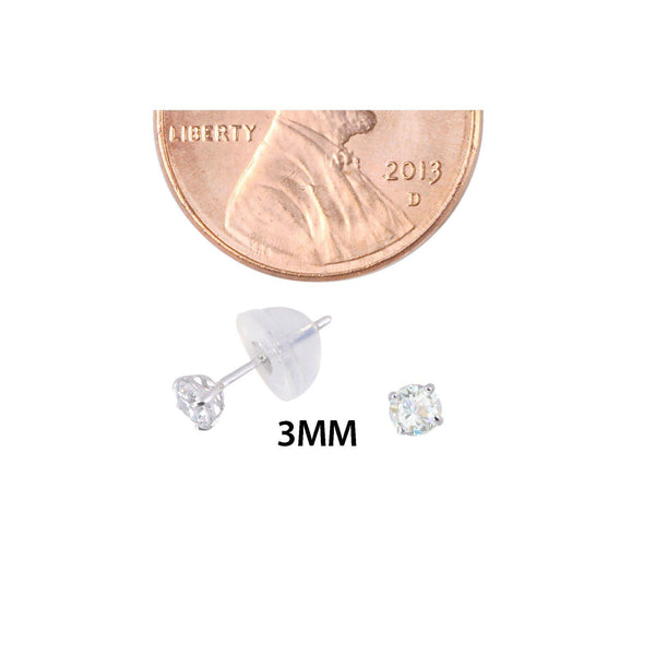 14k White Gold Clear CZ Round Basket Cubic Zirconia Stud Earrings Silicone Backs - Jewelryland.com