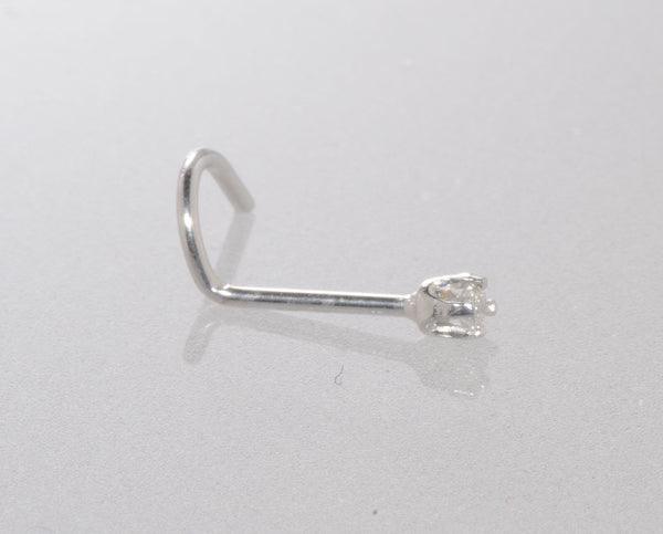 20g 14k White Gold 1pt Genuine Diamond Nose Stud Curved Nose Pin - Jewelryland.com