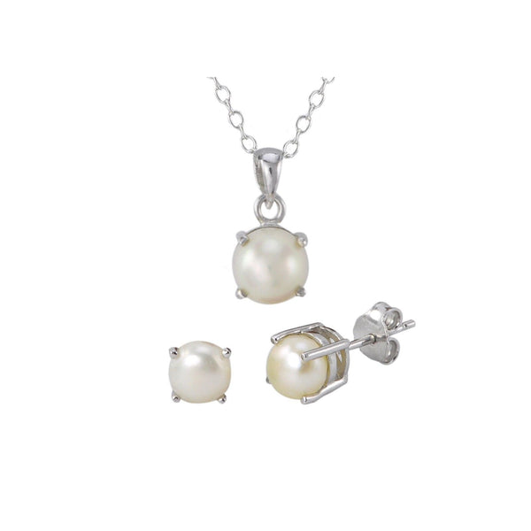 925 Sterling Silver Pearl Gemstone Pendant Necklace and Earrings Set - Jewelryland.com