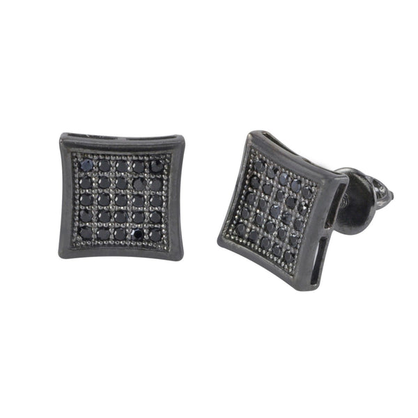 Micropave Screwback Earrings Black CZ Cubic Zirconia 9mm Kite Shaped - Jewelryland.com
