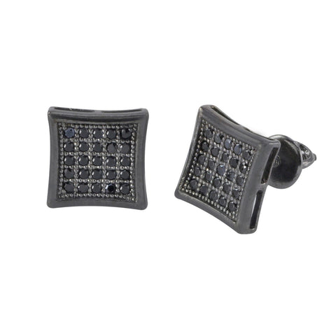 Micropave Screwback Earrings Black CZ Cubic Zirconia 9mm Kite Shaped - Jewelryland.com