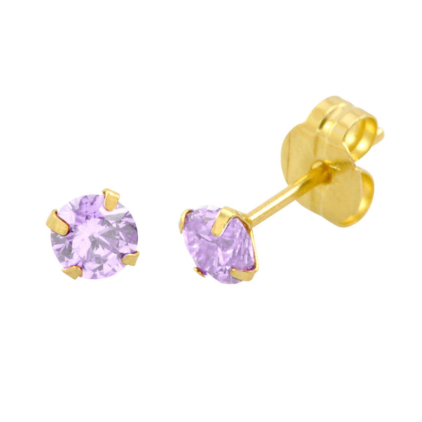 14k Yellow Gold Lavender Cubic Zirconia Stud Earrings Round Birthstone CZ - Jewelryland.com