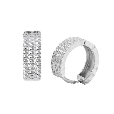925 Sterling Silver Hoop Earrings 3 Row Laser Cut High Sparkle 13mm x 4mm - Jewelryland.com