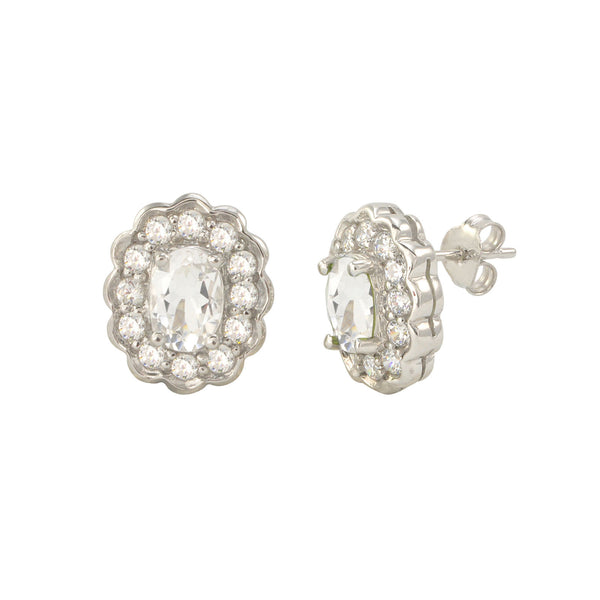 White Topaz Gemstone Stud Earrings 925 Sterling Silver Fancy Oval CZ Accent - Jewelryland.com